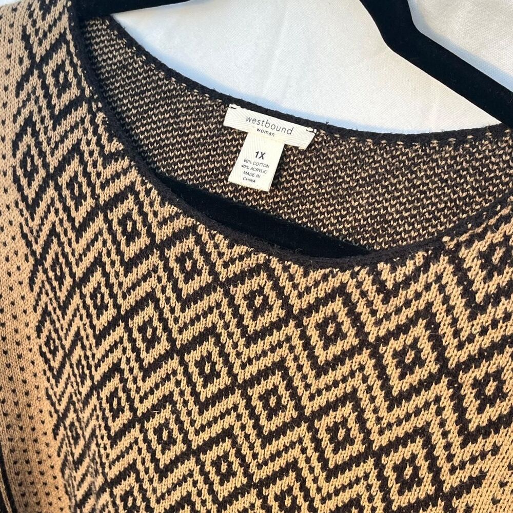 Westbound brown and black geometric diamond pattern poncho